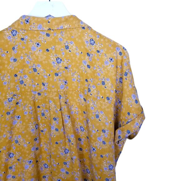 RACHEL ZOE 100% Linen Floral Yellow Shirt Short Sleeves - Small - Picture 4 of 6